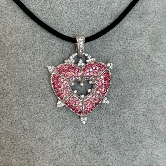 Judith Ripka Pink Diamond 925 Sterling Silver Heart Pendant Necklace NWOT - Picture 2 of 15